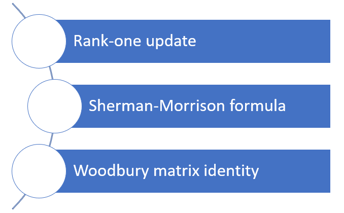 Rank-one updates, Sherman-Morrison formula, Woodbury matrix identity.